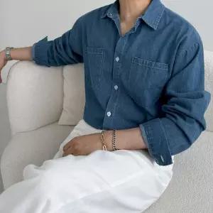 [모노폴로지]연청흑청 데님 루즈핏 투포켓 셔츠 청남방 2컬러