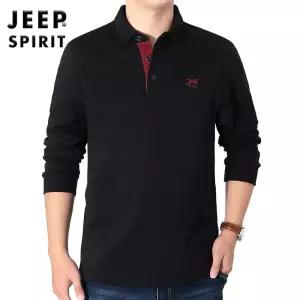 JEEP SPIRIT 남성 긴팔 티셔츠 캐주얼 단색 문자 자수 상의