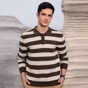 JEEP SPIRIT 남성용 스트라이프 두꺼운 스웨터 부드러운 긴팔 니트 카라 티셔츠