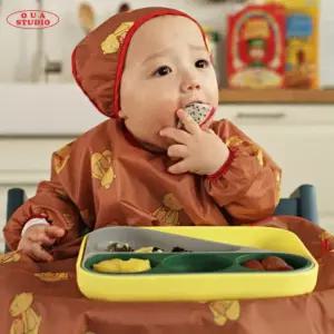 오우아스튜디오 이유식턱받이 2way 자기주도 식탁일체형 지퍼형 방수 멀티 긴팔형 듀이브라운