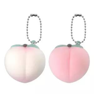 복숭아 패브릭 스퀴시 키링 4개/말랑이/어린이/장난감/촉감/놀이/인형/손/주물럭/토이/만득이/찐득이/감각