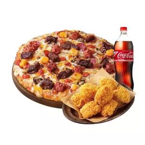 도미노피자 K-Rib&치즈 (L) + 콘 크런치 치킨 + 콜라 1.25L