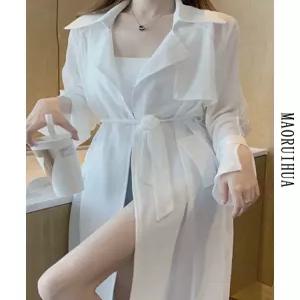 쉬폰 트렌치코트 재킷 얇은 여름 루즈핏 여성 롱 자켓 시폰자켓 가을 코트 하프 체크