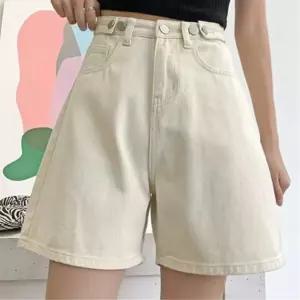 여성 데일리 하이웨스트 골드버튼 롤업 숏팬츠