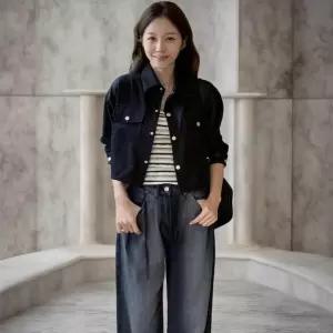 여성 스트라이프 나시 크롭탑과 청재킷 세트