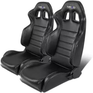 오토 다이너스티 NRG RSC-208 리클라인 가능한 블랙 PVC 가죽 흰색 스티치 타입-R 버킷 레이싱 시트 포함