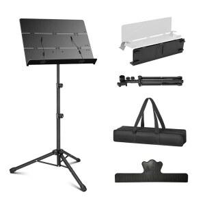 [미국배송] 휴대용 악보 스탠드 - 2 IN 1 이중 사용 접이식 및 데스크탑 책 스탠드 가방 3중 패널 금속 홀더 클립 홀더로 높이 조절 가능