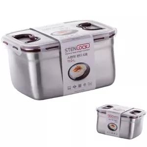 뮤 1P 김치통 레스 사각 스텐 반찬통 손잡이 밀폐 11L 대형 대용량