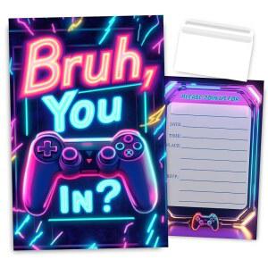 소년 생일 파티 초대장 소년을 위한 네온 비디오 게임 봉투가 포함된 30세트의 V INCI 브로