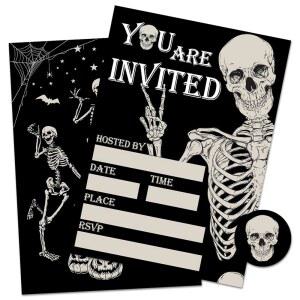 Wh ne 25 생일 파티 용품을 위한 봉투 스티커가 포함된 할로윈 초대장 블랙 댄싱 스켈레톤 빈 5 x 7 인치