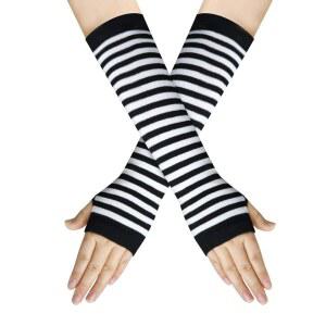 여성용 필 핑거리스 장갑 스트라이프 팔 워머 구멍 니트 팔꿈치 길이 부드러운 미튼