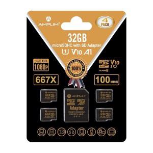 [미국배송] 앰플림 32GB 마이크로 SD 카드 4팩 마이크로SD 메모리 플러스 어댑터 마이크로SDHC 클래스 10 UHSI U1 V10 TF 익스트림 고속 스위치 라즈베리 파이 폰 삼성제품호환 카메라 캠 태블릿 PC
