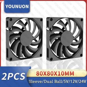 2PCS YOUNUON 80MM 5V USB 80x80x10mm 8cm 12V 24V 8010 2PIN 브러시리스 DC 냉각 PC CPU 컴퓨터 케이스 팬