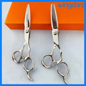 실버 헤어 커팅 가위 전문 하이 퀄리티 헤어 스타일링 가위 이발사용 플랫 및 씬 가위 6.5 인치