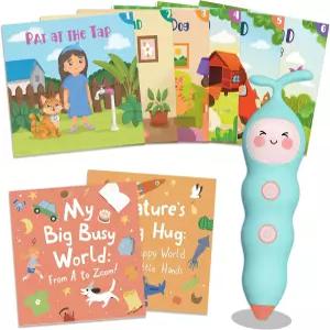 QuTZ 토킹 펜 북 세트 사운드 읽기 배우기 오디오 8회 탭 600개 이상의 단어 및 재미있는 사실 파닉스