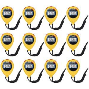 12팩 다기능 전자 디지털 스포츠 스톱워치 타이머, 날짜 시간 및 알람 기능이 있는 대형 디스플레이, 코치 피트니스 심판에게 적합(노란색)