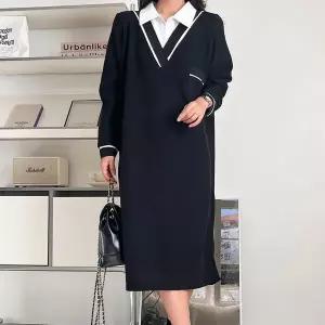 [하프클럽/]여자 셔츠레이어드 배색 포켓 브이넥 기모 롱원피스