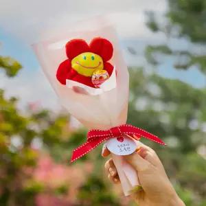 빨강 스마일꽃 츄파춥스 꽃다발 사탕 미니 꽃인형 선물 기념일 졸업