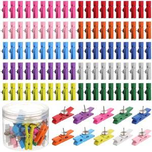 240개의 컬러풀 엄지 압정 및 나무 클립 세트 - 코르크 보드용 푸시 핀, 게시판 장식 교사용 학교 사무용품 홈 정리 액세서리(멀티컬러)