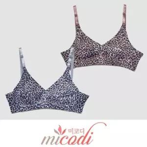 (미코디) 쾌적한 인견 호피패턴 부직포 노와이어 B컵 브라 (WFK5VRF)