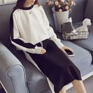 여성 2컬러 데일리 맨투맨 미디스커트 투피스 세트 (WFK5YU6)