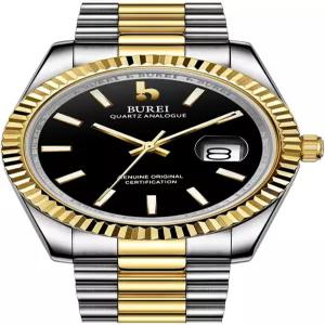 뷰레이 남성 럭셔리 스테인리스 스틸 아날로그 쿼츠 방수 손목시계 사파이어 크리스탈 다이얼 달력