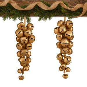 크리스마스 스타킹, 화환, 야외, 실내 장식을 위한 할로스큐메 2 세트 벨 클러스터 골드 메탈 빈티지 아이언 카우 벨, 황마걸이 로프 장식용 소박한