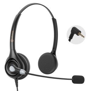 마이크가 있는 아라마 무선 전화 헤드셋, 사무실 유선용 2.5mm 잭 노이즈 캔슬링 마이크 및 볼륨 조절, 파나소닉 AT&T Vtech Uniden과 호환되는 유선 헤드폰