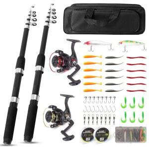 낚싯대와 릴 콤보 세트 - 2PCS 6.89피트 접이식 탄소 섬유 막대, 회전 낚시 포함 여행용 캐리어 백 낚시꾼용 소금물 담수 완전 낚싯대 키트