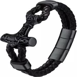 남성 베스타일 정품 가죽 땋은 바이킹 팔찌 빈티지 토르의 망치/스컬/미소닉 프리메이슨 랩 커프