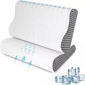SUFOR 쿨링 베개 퀸 사이즈 세트 2개 수면용 메모리 폼 침대 목과 어깨 를 위한 인체공학적 경추 커버 (