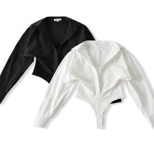 바디수트 V컷 여성 시스루 거즈 튤 투명 망사 크로치리스 플런지 백리스 스트래피백 서스펜더 클럽웨어 OL