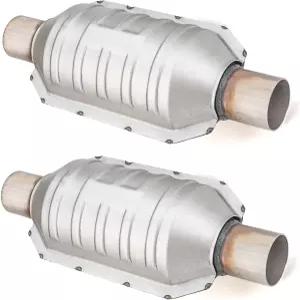 호환 Dylannet 25인치 입출구 자동차 용접식 촉매 변환기 히트 실드 및 O2 포트 포함 범용 고유량 전방