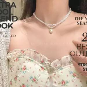 여성 2중 진주 드롭 팬턴트 패션 초커 진주목걸이 (WFKB3U5)