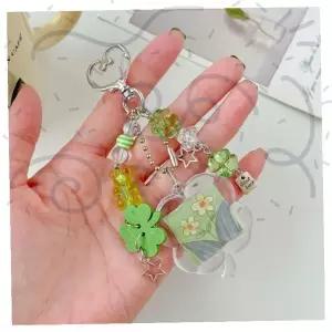행운 네잎클로버 키링 수험생 합격기원 부적 사진홀더 액세서리 소품 선물용 아크릴 투명 장식 키체인