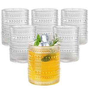 Amyoole 12oz 호브나일 음용잔 세트 6개, 클리어 빈티지 유리 제품 엠보싱 워터 텀블러, 맥주용 칵테일 유리컵, 위스키, 주스 및 다양한 혼합 음료