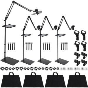 [미국배송] 릴렉스윅스 4세트 마이크 스탠드 가중 베이스 붐 암 플로어 트레이 클립 운반 가방 포함 3/8인치~5/8인치 스크류 어댑터 및 노래 무대 결혼식 노래방 밴드용 케이블 타이