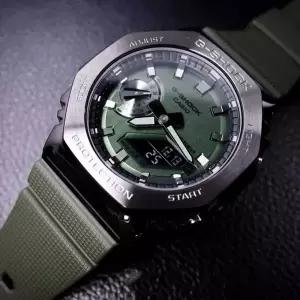 [지샥]지얄오크 스틸 케이스 그린 군대 전자시계 아나디지 남성 패션시계