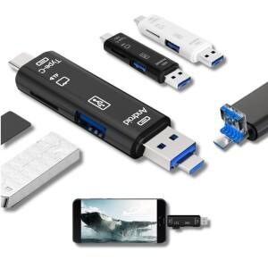 5-in-1 USB 3.0 카드 리더기 Android/iphone 호환/PC/MacBook용 SD/TF/Micro USB/Type-C OTG 어댑터 휴대용