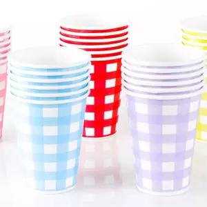 유치원행사 밝은색 체크무늬 국산 종이컵 학원 나들이 공원