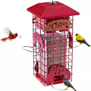 야외 튜브용 스카이트 다람쥐 방지 새 모이통용 금속 메쉬 매달기 씨앗 모이통 활성화 및 4 조정 가능한