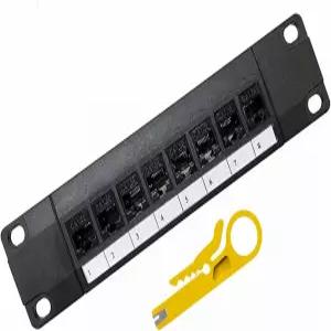 Yankok [CAT5 /5e 8 포트 피드 스루 패치 패널 포함] 커플러 랙 벽 마운트 1U 비실드 (미니 펀치 다운 도구
