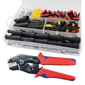 [미국배송] TUXIHAP 352PCS 방수 자동차 전선 커넥터 단자 플러그 키트 1/2/3/4 핀 남성용 터미널 전기 커넥터(자동차 오토바이 보트용 래칫 압착 도구 포함) (352PCS)