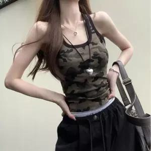 크롭나시 여름 민소 U넥 밀리터리 카모플라쥬 나시티 (WFKBX2R)