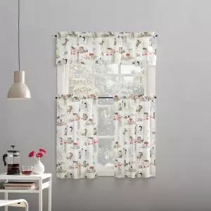 No 918 브루 커피숍 세미 시어 로드 포켓 주방 커튼 밸런스 및 티어 세트 54인치 x 36인치 화이트