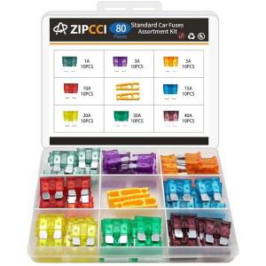 [미국배송] ZIPCCI 80개 표준 자동차 퓨즈 퓨즈 정렬 키트(1A / 3A 5A 10A 15A 20A 30A 40A) RV 트럭 해양 액세서리용 블레이드