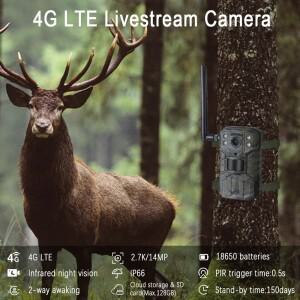 H2 4G LTE 앱 무선 야생동물 사냥 트레일 카메라 2.7K HD 14MP 적외선 야간 투시 망원경 PIR 감지 태양광
