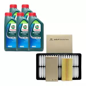 더뉴싼타페TM 하이브리드 엔진오일 캐스트롤 마그네틱 하이브리드 0W20 5리터 순정 필터 세트