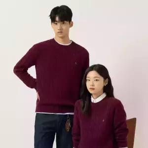 빈폴 멘 FW25Essential 남녀공용 케이블 라운드 니트 - 와인 BC5951E05ZLL