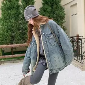 여성용 데님 겨울 램스울 코트 재킷 원픽4